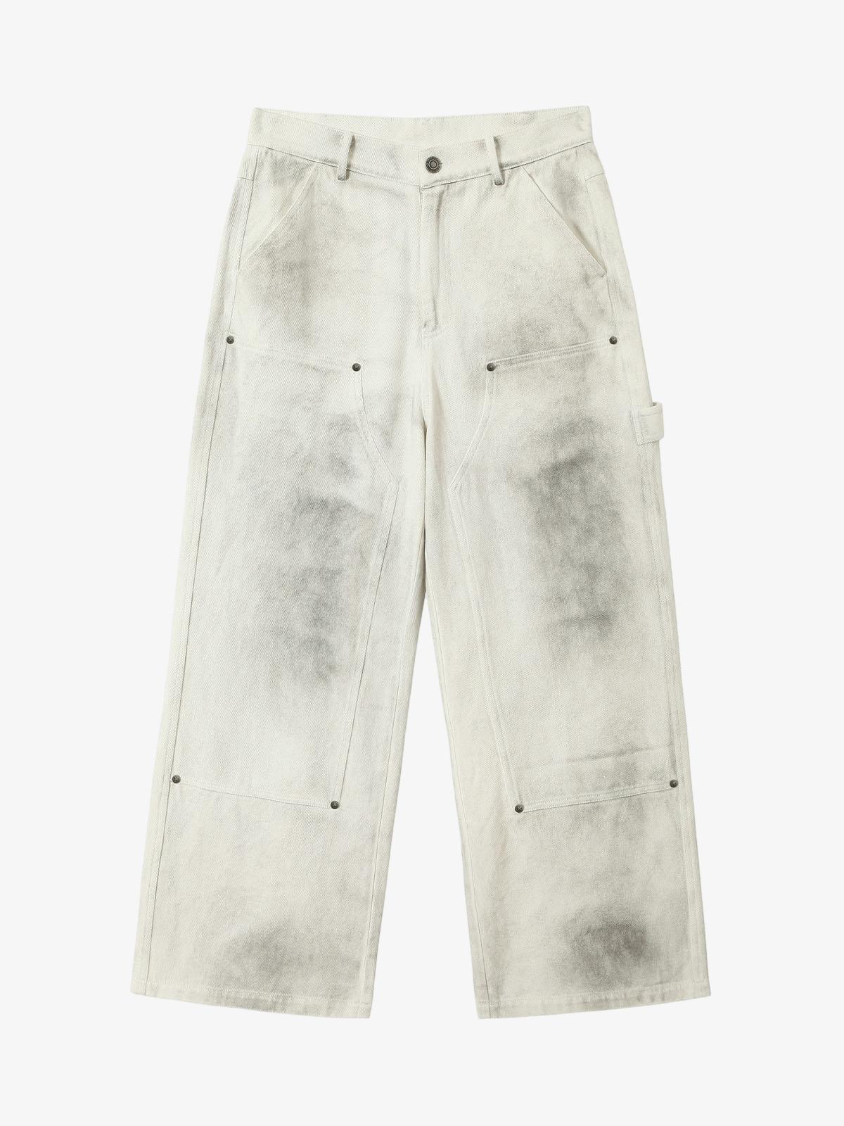 Washed Tie-Dyed White Work Pants