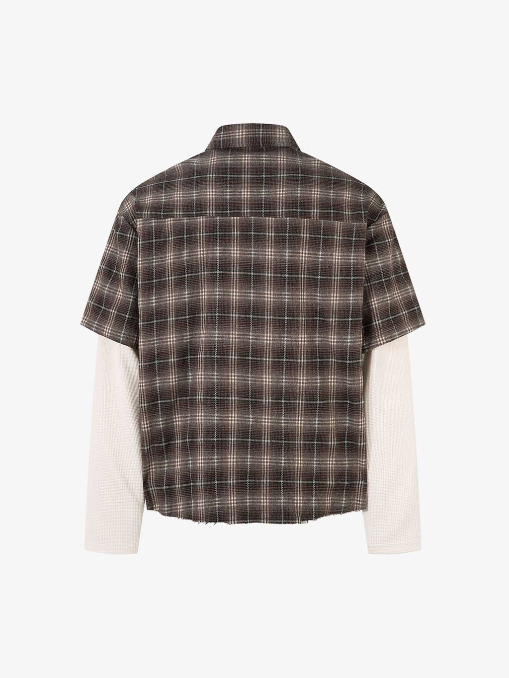 Street Faux Two-piece Damaged Plaid Long-sleeved Shirt 