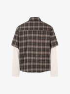Street Faux Two-piece Damaged Plaid Long-sleeved Shirt 