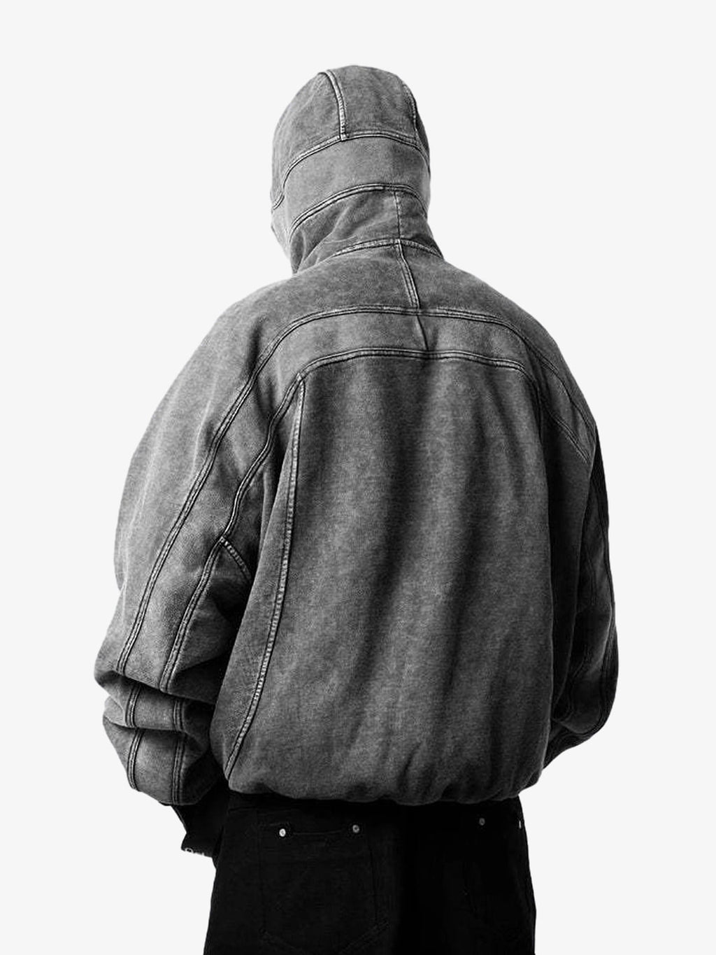 Thesupermade Retro Hip-hop Washed Distressed Deconstructed Design Zipper Hooded Cardigan Sweatshirt Jacket 