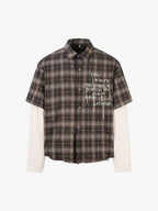 Street Faux Two-piece Damaged Plaid Long-sleeved Shirt 