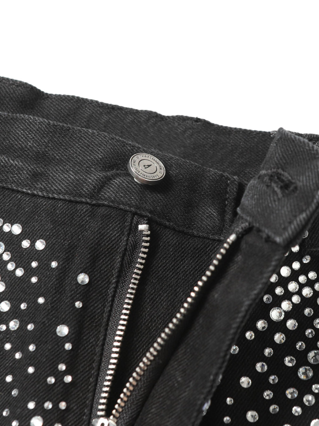 Retro Washed Rhinestone Raw Edge Denim Shorts - 2419 