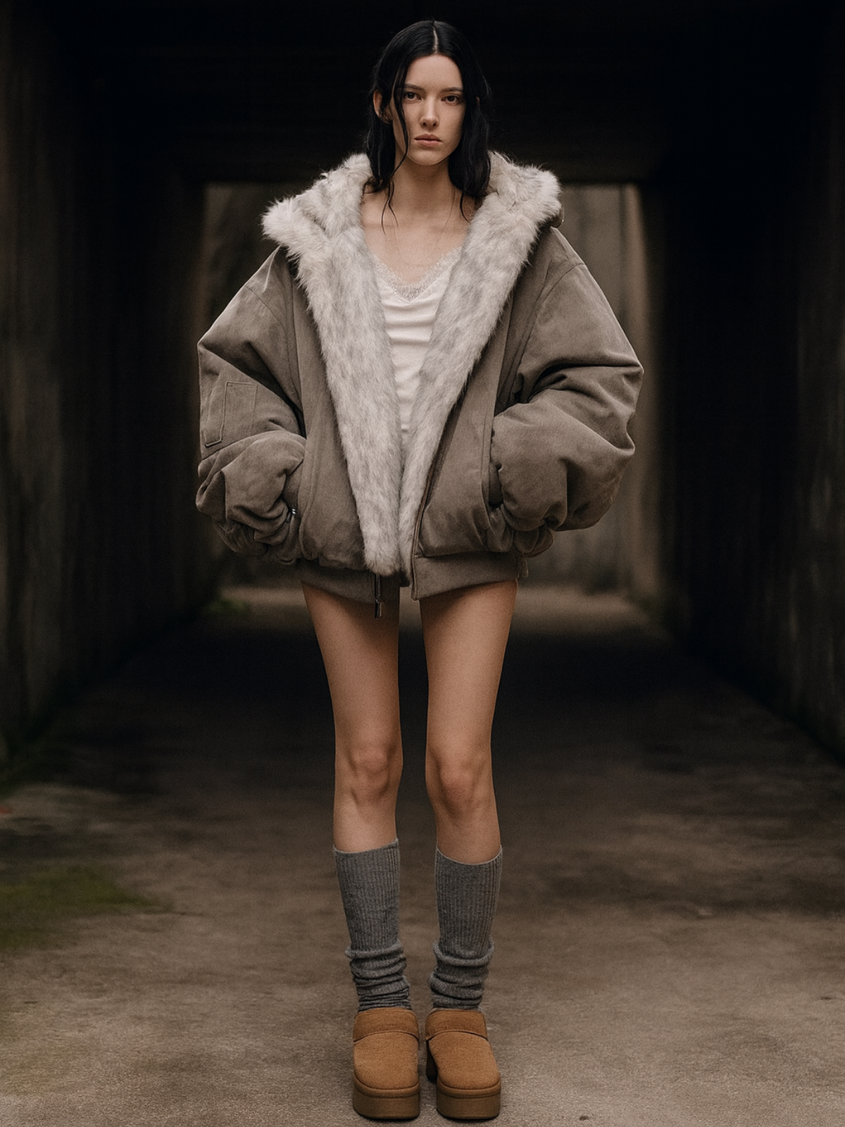 Oversized Reversible Fur Hooded Jacket