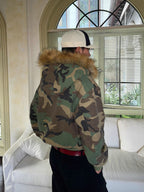 Camouflage Collar Faux Rabbit Fur Thickened Reversible Cotton Jacket 
