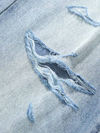 Hip-Hop Cut Distressed Washed Jeans 