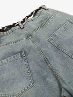 Retro Patchwork Belt Decorated Scimitar Jeans 