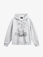 Thesupermade Detachable Fur Collar Half-zip Printed Hooded Cardigan Sweatshirt 