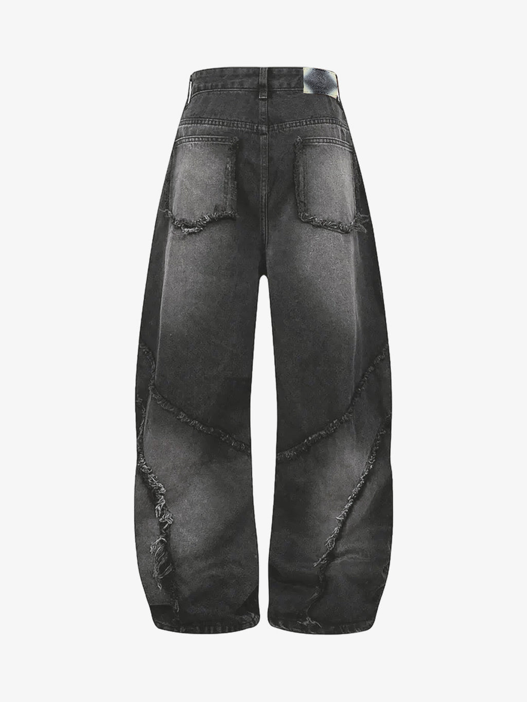 Washed Distressed Raw Edge Barrel Jeans - 2402 