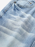 Hip-Hop Cut Distressed Washed Jeans 