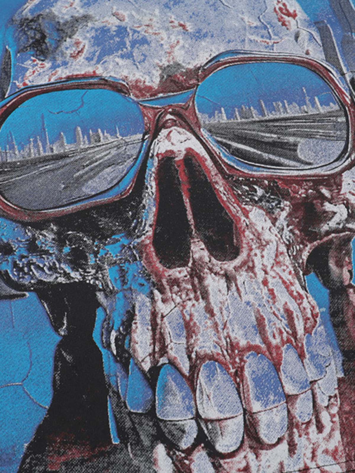 Street Retro Skull Graffiti Street Print T-shirt 