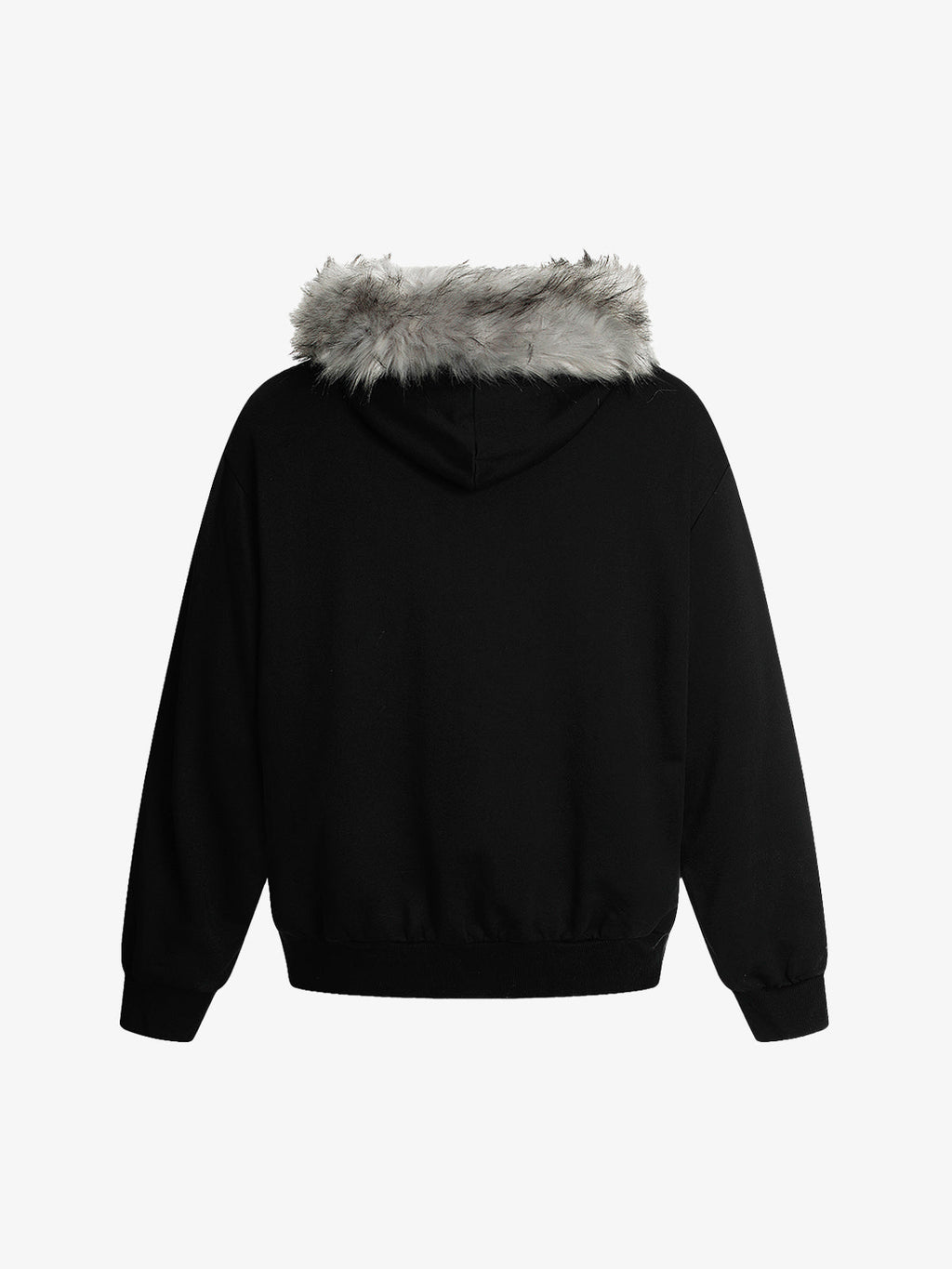 Thesupermade Detachable Fur Collar Half-zip Printed Hooded Cardigan Sweatshirt 