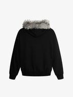 Thesupermade Detachable Fur Collar Half-zip Printed Hooded Cardigan Sweatshirt 