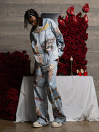 Artistic Denim Jacket and Pants Set - Perfect for Fashion-Forward Streetwear Enthusiasts 