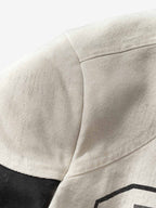 Thesupermade Skull Print Paneled Stand-up Collar Leather Jacket 