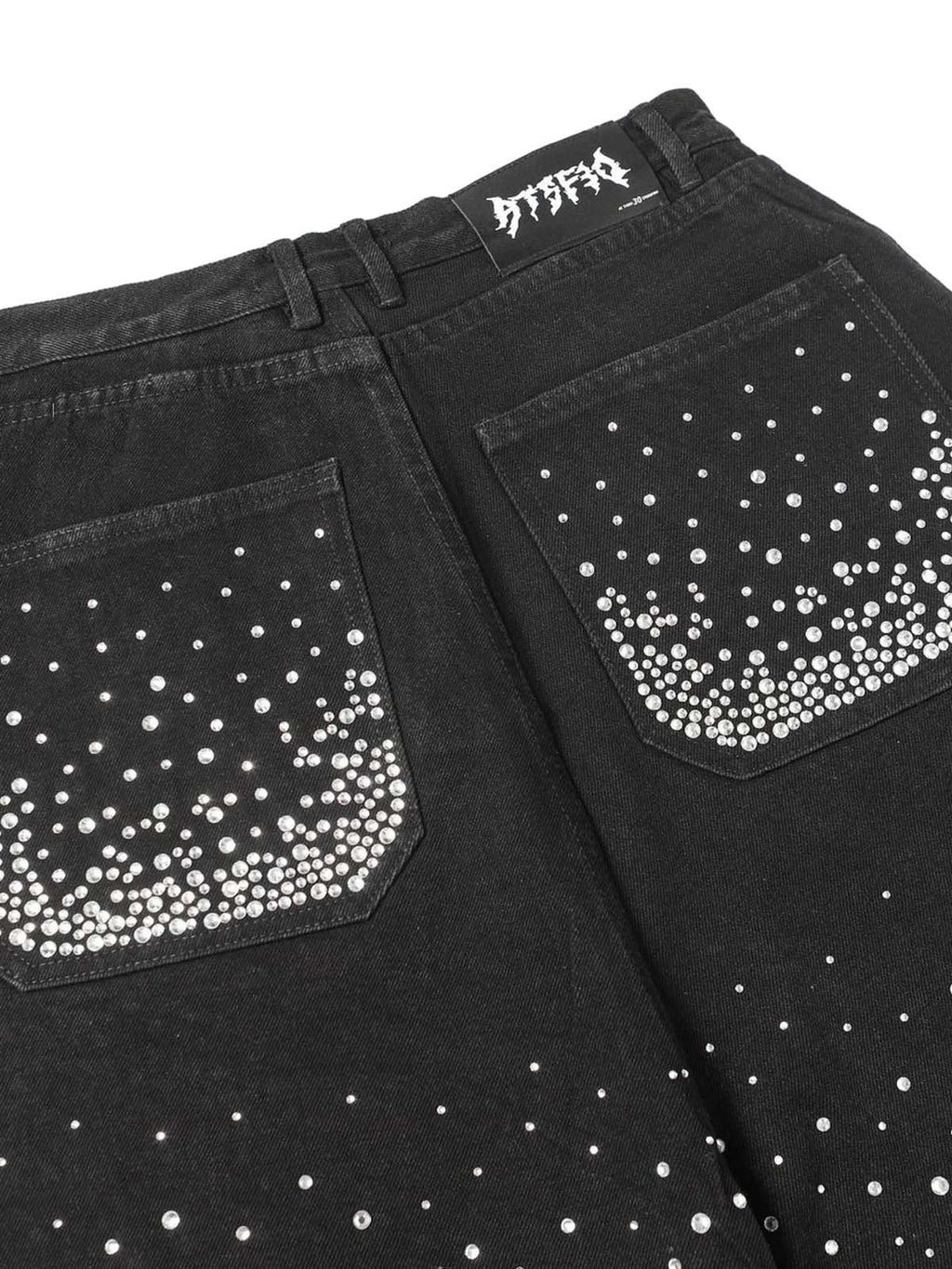 Retro Washed Rhinestone Raw Edge Denim Shorts - 2419 