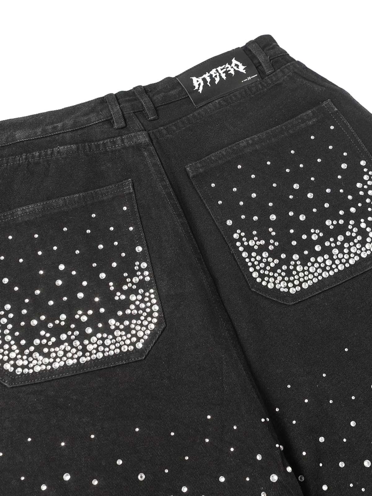 Retro Washed Rhinestone Raw Edge Denim Shorts - 2419 