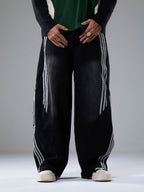 Striped Stitching Barrel Jeans - 2423 