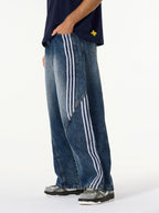 Striped Stitching Barrel Jeans - 2423 