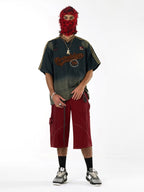Vintage Distressed Washed Gradient Denim T-shirt 
