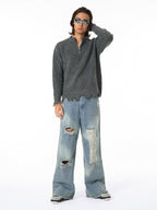 Distressed Quarter Zip Sweater 