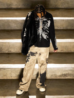 Skeleton Graphic Waffle Sweatshirt – Spooky Halloween Vibes 