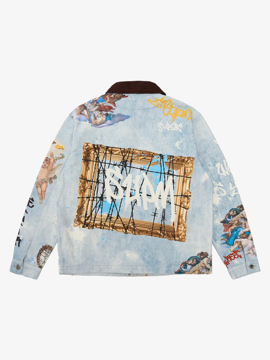Artistic Graffiti Print Denim Jacket and Pants Set 