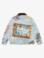 Artistic Graffiti Print Denim Jacket and Pants Set 