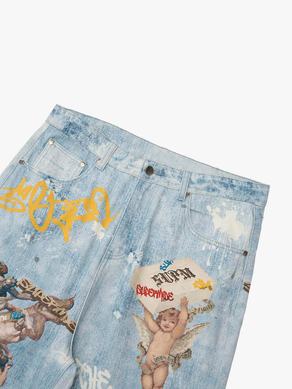 Artistic Graffiti Print Denim Jacket and Pants Set 
