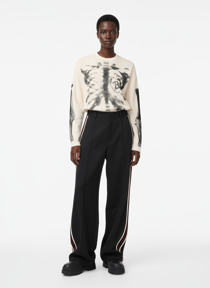 Skeleton Graphic Waffle Sweatshirt – Spooky Halloween Vibes - 2495 