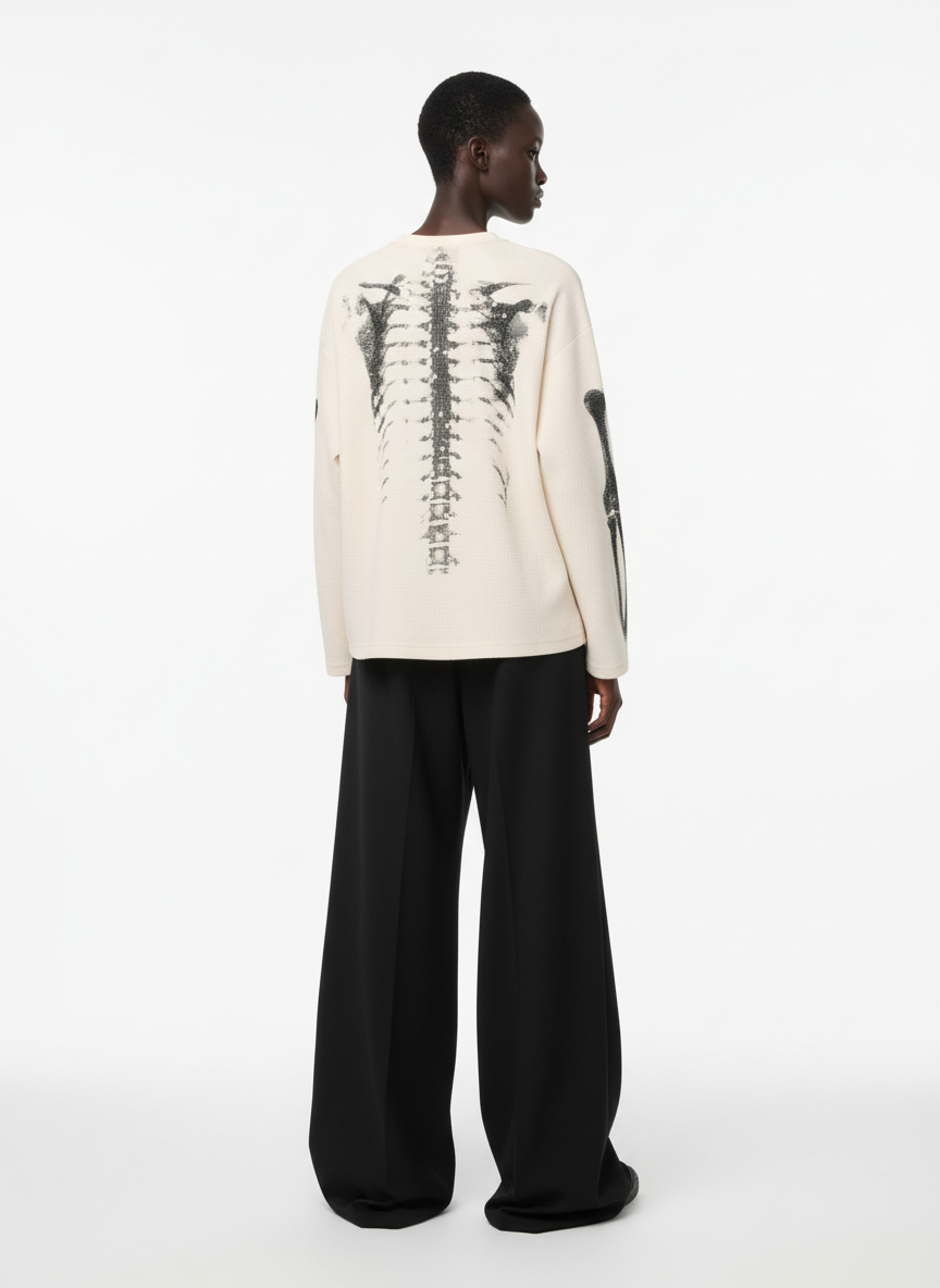 Skeleton Graphic Waffle Sweatshirt – Spooky Halloween Vibes - 2495 