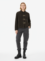 Retro Unique Metal Button Suede Lapel Bomber Jacket 