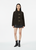 Retro Unique Metal Button Suede Lapel Bomber Jacket 