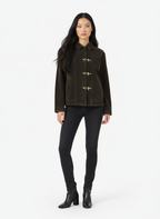 Retro Unique Metal Button Suede Lapel Bomber Jacket 