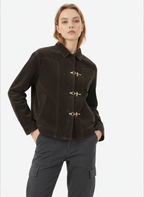 Retro Unique Metal Button Suede Lapel Bomber Jacket 