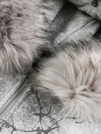 Thesupermade Detachable Fur Collar Half-zip Printed Hooded Cardigan Sweatshirt 