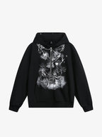 Thesupermade Detachable Fur Collar Half-zip Printed Hooded Cardigan Sweatshirt 
