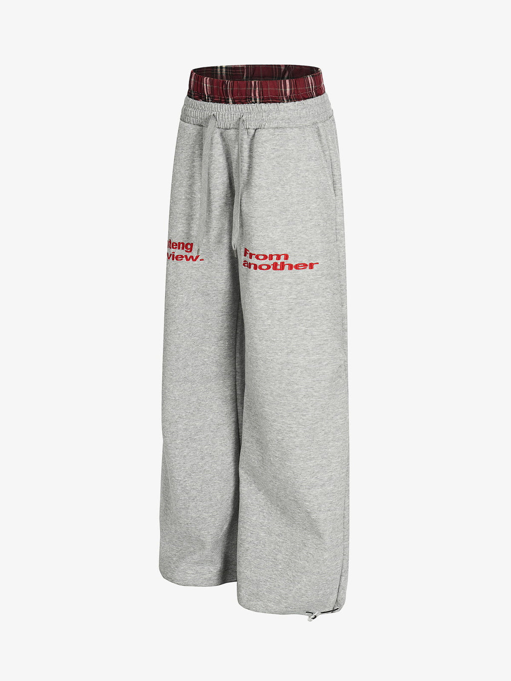 Wide-Leg Lounge Pants with Plaid Waistband and Stylish Lettering 