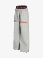 Wide-Leg Lounge Pants with Plaid Waistband and Stylish Lettering 
