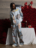Artistic Denim Jacket and Pants Set - Perfect for Fashion-Forward Streetwear Enthusiasts 