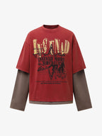 Street Color Matching Faux Two-piece Printed T-shirt 