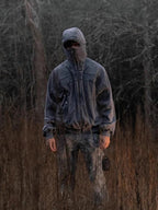 Thesupermade Retro Hip-hop Washed Distressed Deconstructed Design Zipper Hooded Cardigan Sweatshirt Jacket 