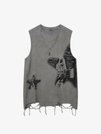 Thesupermade Vintage Necklace Star Print Hip-hop Tank Top - 2070 