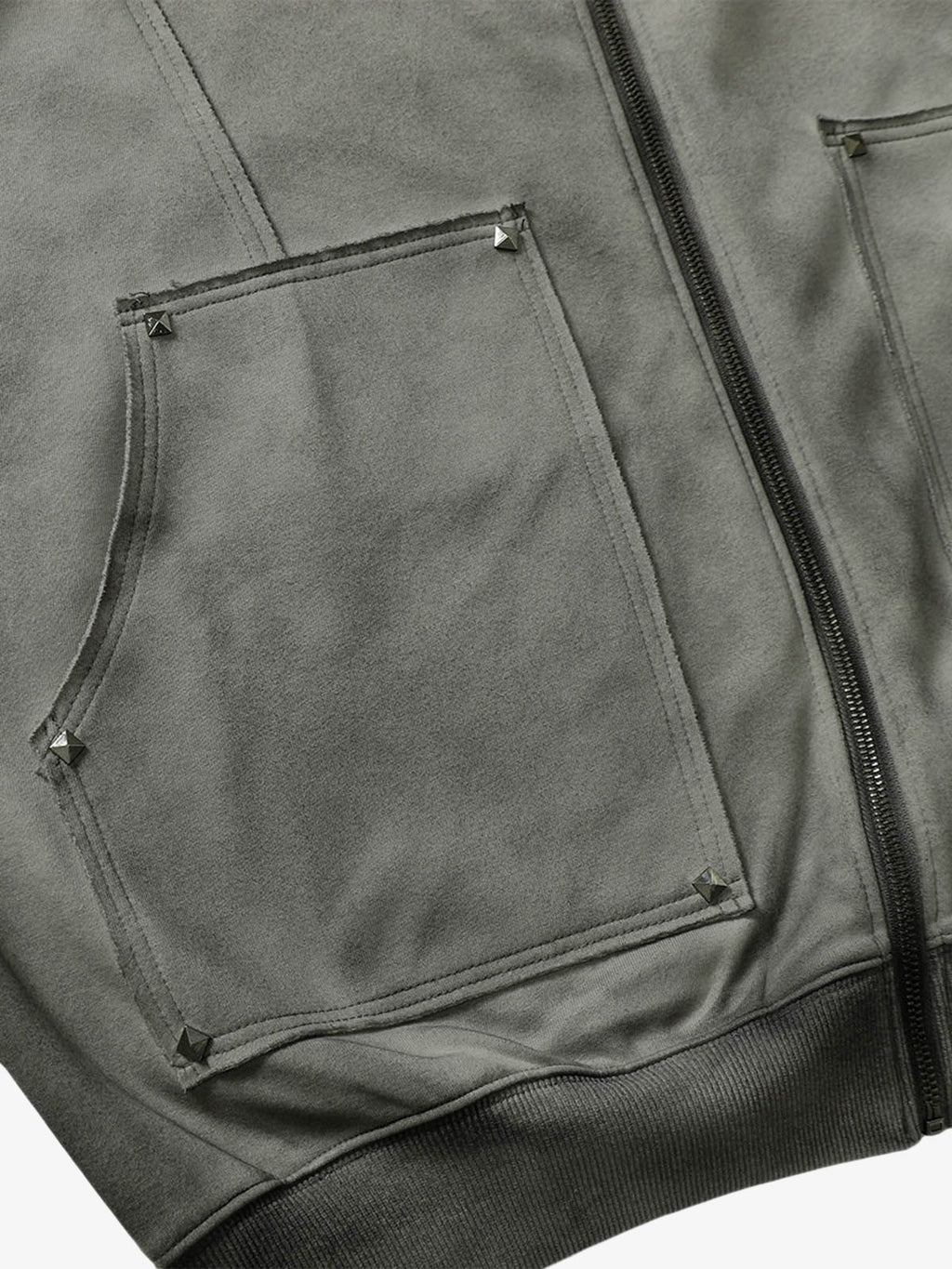 Street Washed Distressed Stitching Rivet Hooded Jacket 
