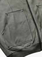 Street Washed Distressed Stitching Rivet Hooded Jacket 