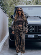 Thesupermade Cheetah Print Suede Tracksuit - 2277 