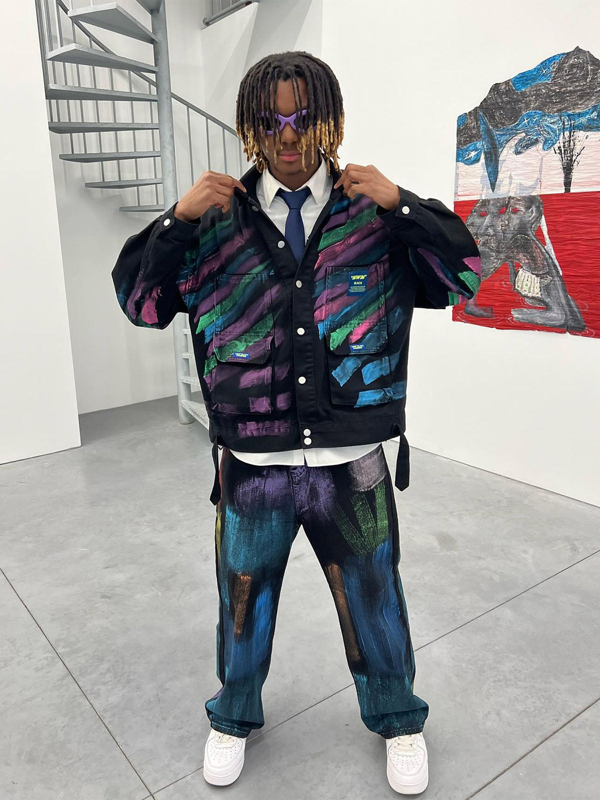 Thesupermade Hip-hop Hand-painted Graffiti Denim Jacket - 2010 