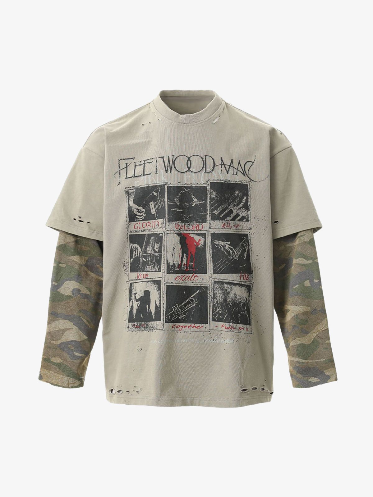 Distressed Camouflage Faux Two-Piece Graphic T-Shirt - 2420 