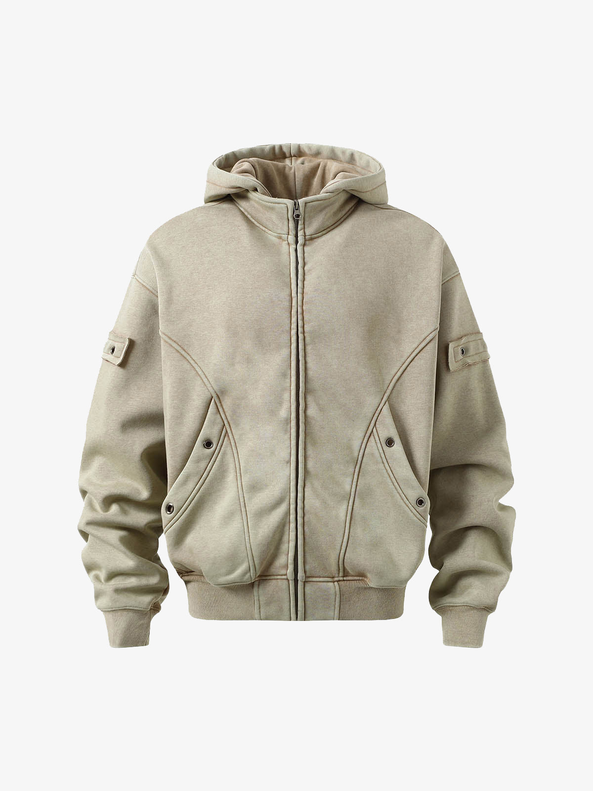 Wasteland Style Washed Zipper Up Sweatshirt 
