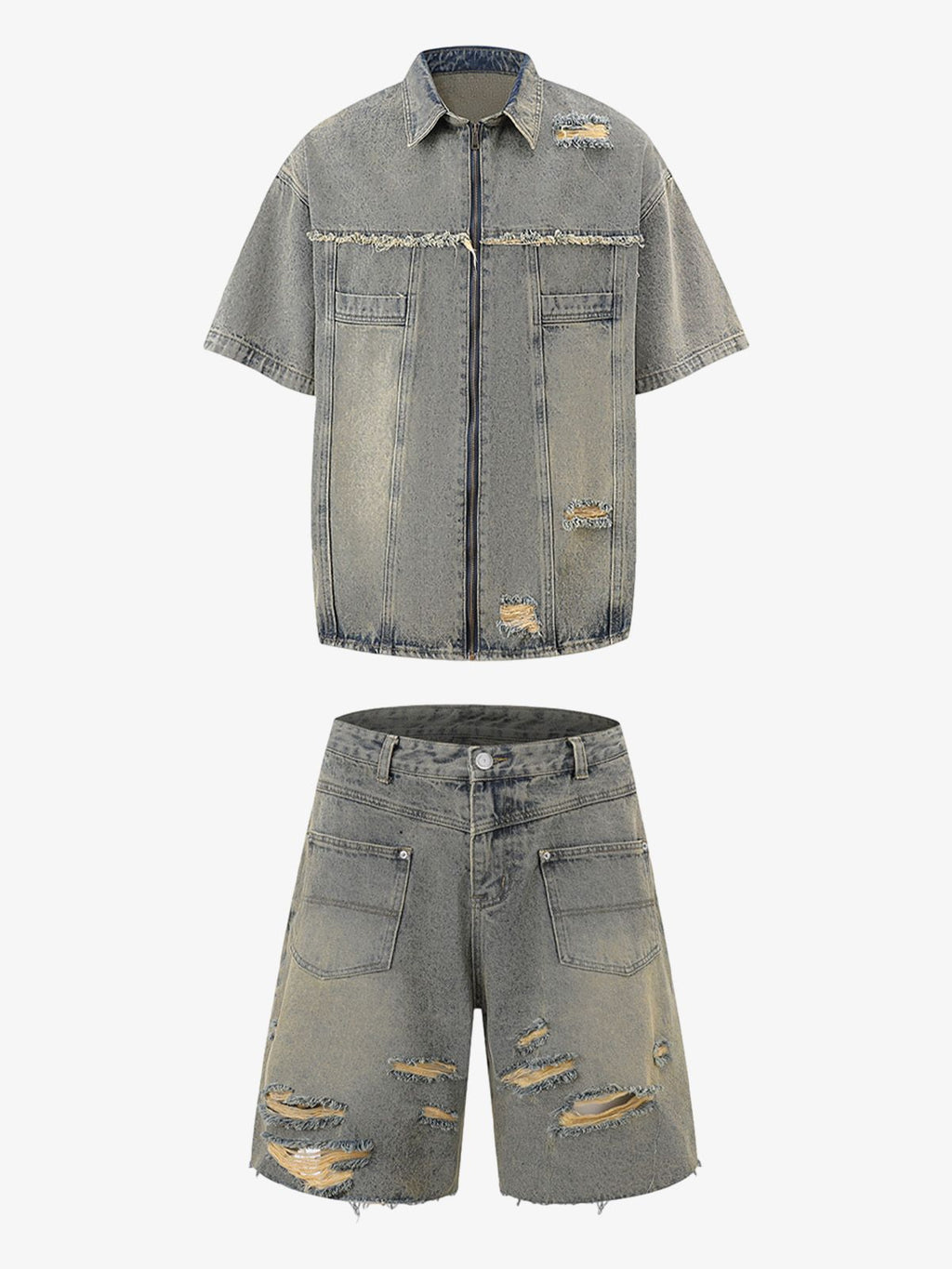 Distressed Ripped Denim Suit 