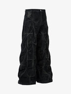 Heavy Washed Distressed Pleated Baggy Jeans - 2282 